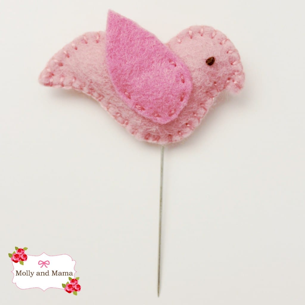 Birdie Pin used in the Felt Pear Pin Cushion tutorial by Molly and Mama