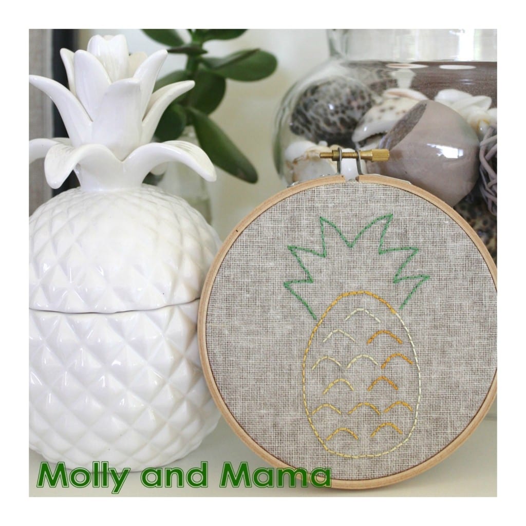 Pineapple Embroidery hoop art project by Molly and Mama