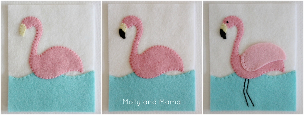 Stitch a felt flamingo pin cushion from Molly and Mama