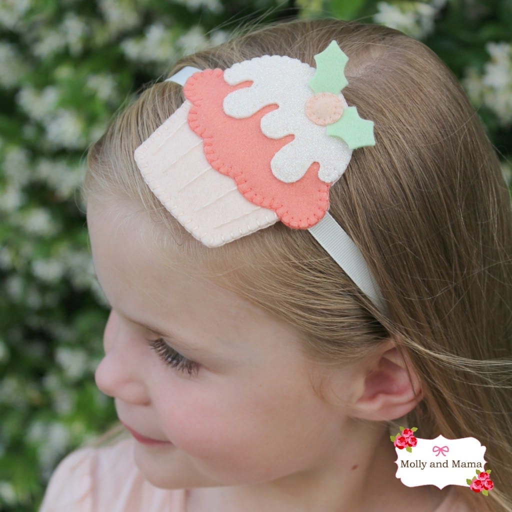 Cupcake Hair Accessory made with the 'Festive Felties' pattern from Molly and Mama