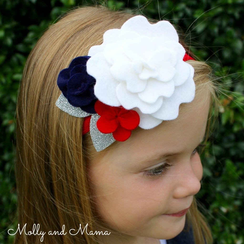 the Coco Flower Crown in navy, red and white