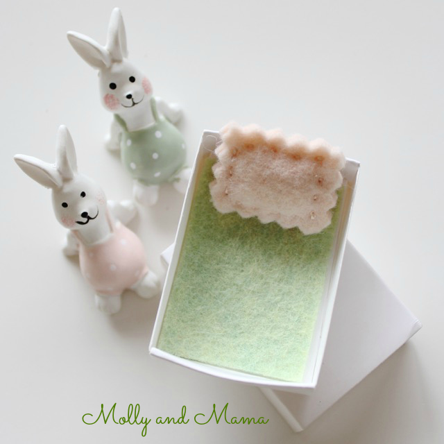 A matchbox bed for the Bitty Bunnies from Molly and Mama