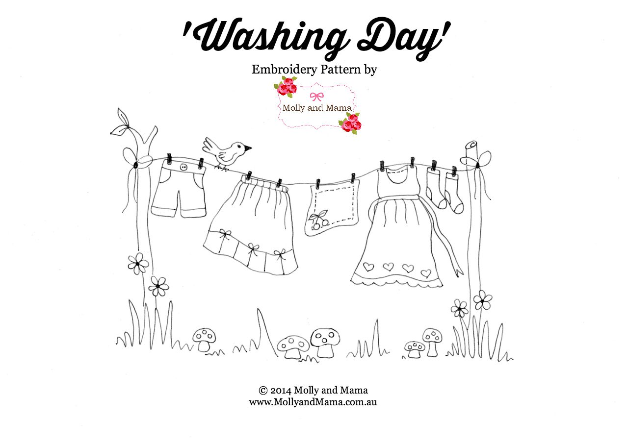 'Washing Day' - a free embroidery pattern from Molly and Mama