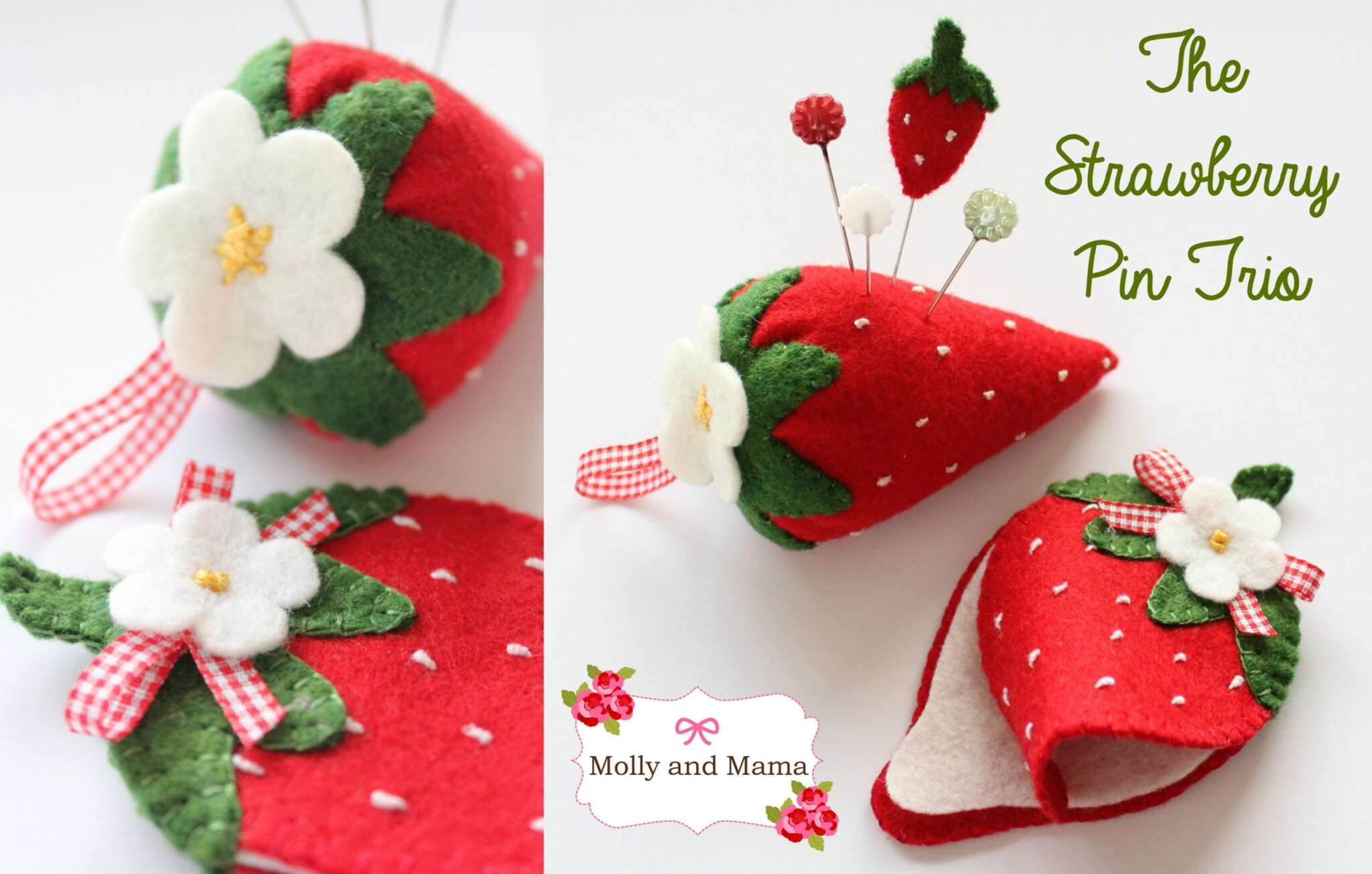 3pcs sewing tools strawberry pin cushion